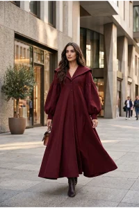 Burgundy Cape Coat - Photo 1